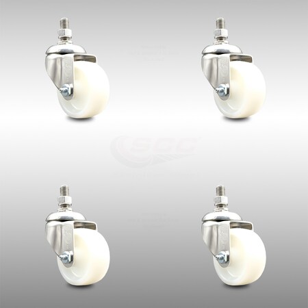 Service Caster 3 Inch 316SS Nylon Wheel Swivel 3/8 Inch Threaded Stem Caster Set SCC-SS316TS20S314-NYS-381615-4